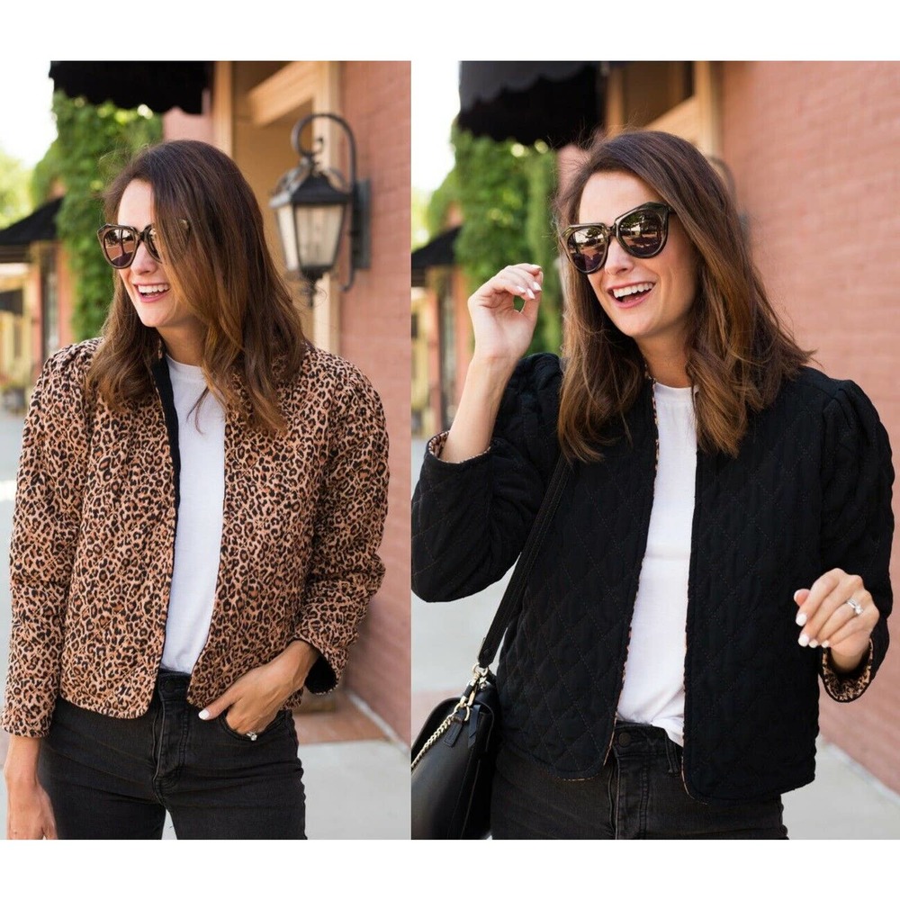 Something Navy Reversible Quilted Jacket Leopard - Picture 2 of 12